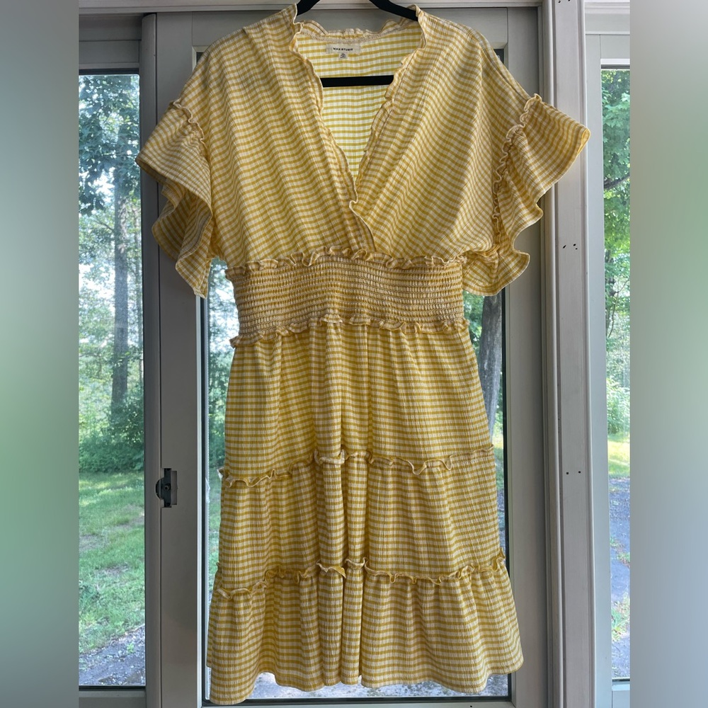 Yellow Ruffled Checkered Dress